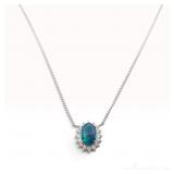 Platinum Black Opal and Diamond Halo Pendant Necklace