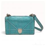 Christian Dior Metallic Turquoise Lizard Small Diorama Shoulder Bag