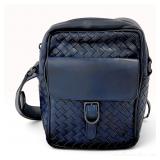 Bottega Veneta Navy Blue Intrecciato Leather Messenger Bag