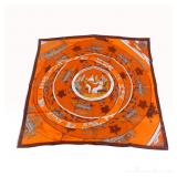 Vintage Hermes Jeu des Omnibus et Dames Blanches Orange Silk Scarf 70 cm
