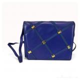Salvatore Ferragamo Vintage Navy Blue Leather Grosgrain Lattice Shoulder Bag