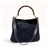 Gucci Vintage Black Suede and Leather Bamboo Handle Hobo Bag