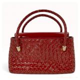 Bottega Veneta Intrecciato Burgundy Patent Leather Small Flap Top Handle Bag