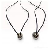 Chanel Sterling Silver Ball Pendant Cord Necklace