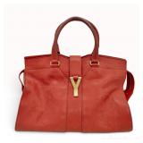 Yves Saint Laurent Red Grained Leather Large Cabas Chyc Satchel