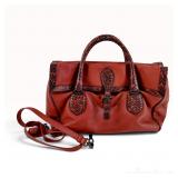 Bottega Veneta Terracotta Leather and Python Trim Satchel Handbag