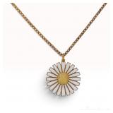 Georg Jensen Gilt Sterling Silver and White Enamel Daisy Pendant Necklace