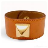 Hermes Tan Grained Leather Medor Pyramid Stud Cuff Bracelet
