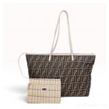 Fendi Zucca Monogram Canvas Roll Tote Bag with Accessory Pouch