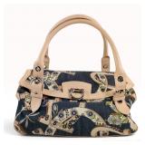 Salvatore Ferragamo Gancini Floral Print Denim and Leather Satchel