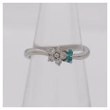 Platinum 0.10ct Natural Diamond and Paraiba Tourmaline Floral Bypass Ring