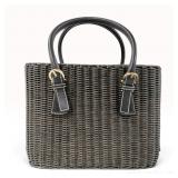 Salvatore Ferragamo Structured Charcoal Gray Wicker and Black Leather Tote Bag