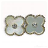 18KWG Mother of Pearl and Natural Diamond Quatrefoil Stud Earrings