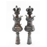 A LARGE PAIR OF STERLING SILVER TORAH FINIALS BY ISRAEL PERLMAN
