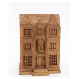 A LARGE WOODEN CHARITY CONTAINER IN THE SHAPE OF 770 CHABAD