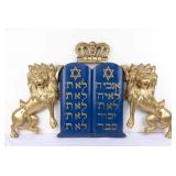 A LARGE PAIR OF WOODEN TORAH ARK LIONS. American, 20th century. Blue painted Decalogue flanked by