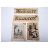 THREE EGYPTIAN PAPYRUS PAINTINGS AND A KOREAN PAINTING. 19th/20th century. The Egyptian in trad