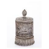 A HAND MADE SILVER FILLIGREE SPICE CONTAINER. Israel, 1050s.
