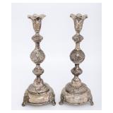 A PAIR OF LARGE RUSSIAN SABBATH CANDLESTICKS. Warsaw, c. 1880