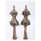 A PAIR OF STERLING SILVER TORAH FINIALS. Israel, modern.