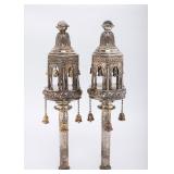 A LARGE AND HEAVY PAIR OF STERLING SILVER TORAH FINIALS BY MICHAEL STRAUSS