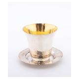 A STERLING SILVER KIDDUSH CUP AND UNDERPLATE BY DOVID COHEN. Israel, modern.