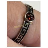 sterling silver Greek key ring design w/ ruby synt