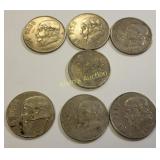 vtg Mexico coins lot of 7 pesos, 1& 5