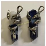 2 dolphins sterling silver & gemstone pendants