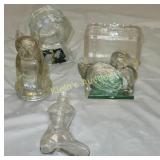 5 antique candy containers glass bulldog++