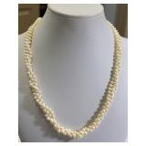 14K white gold & diamonds pearl necklace triple strand
