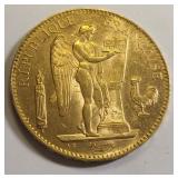 1906 A France 100 franc gold coin au-bu angel