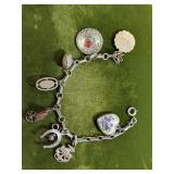1950's sterling charm bracelet USN & football ++
