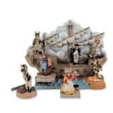 8pc Royal Doulton Bunnykins Shipmates Collection: 7 Figurines & HMS Pirate Ship Base