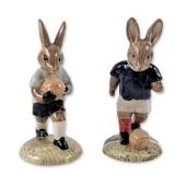 2pc Royal Doulton Bunnykins Soccer Figurines
