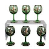 6pc Bohemia Gilded Green Glass Cordials