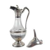 2pc Les Etains du Manoir French Glass and Pewter Claret Jug and Funnel