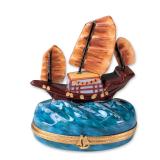 Limoges Carenton Chinese Junk Ship Porcelain Box