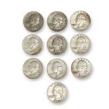 10pc Pre-1964 U.S. 90% Silver Washington Quarters