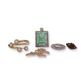 5pc Costume Jewelry Collection Including Three Pendants, Ring, and Bracelet