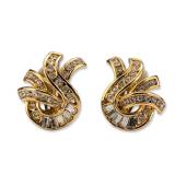 Pair of Gold Toned Rhinestone Swirl Clip Earrings