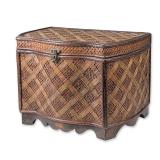 Woven Rattan and Wood Domed Chest