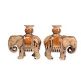 Pair of Fitz and Floyd Glazed Ceramic Elephant Candleholders