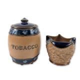 2pc Royal Doulton Lambeth Stoneware Tobacco Jar and Match Striker
