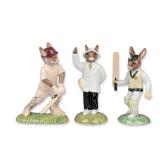Trio of Royal Doulton Bunnykins Cricket Figurines