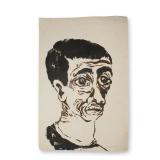 Mid-Century Obscure Portrait on Paper, Signed Rorapaugh