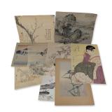 Collection of Twelve Japanese Woodblock Prints and Drawings