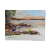 Jacquelyne A. Lotz (American, b. 1935) Original Watercolor on Paper, Lakeside Landscape, Signed