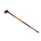 Hand-Carved Dog Head Handle Walking Stick with Segmented Hardwood Shaft