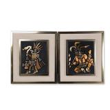2pc Los Castillo Style Mexican Mixed-Metal Mesoamerican Warrior Wall Plaques